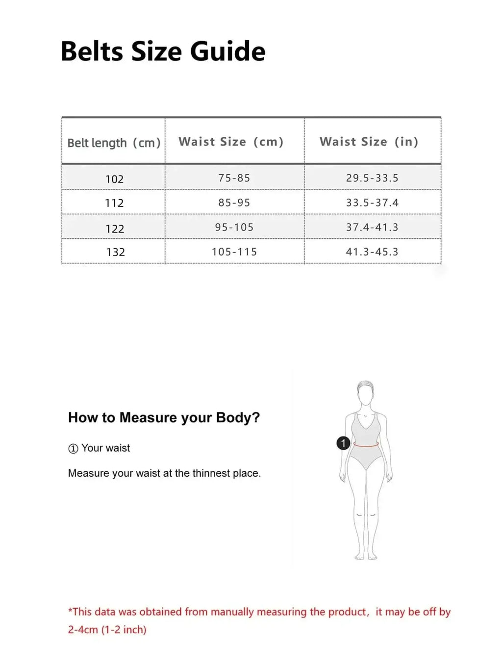 Brown suede boho belt with gold buckle size guide chart in centimeters and inches with waist measurement diagram
