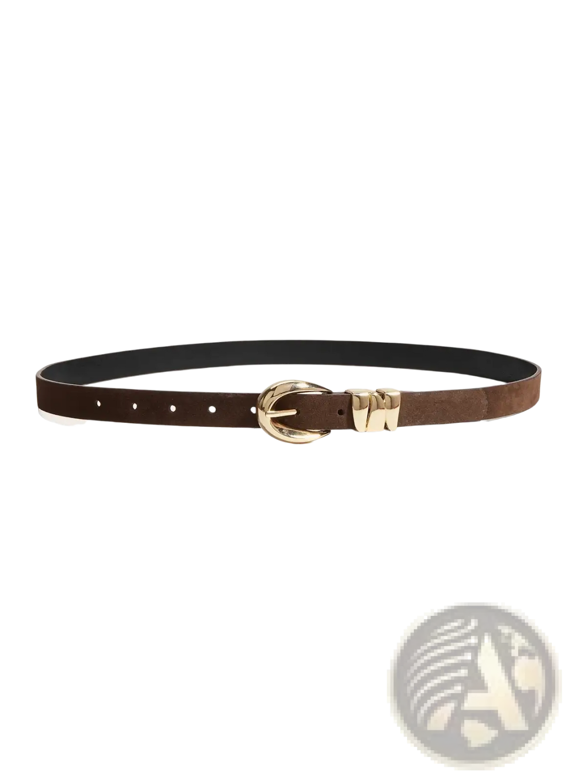 Brown suede boho belt featuring a gold buckle with matching metal prong closure