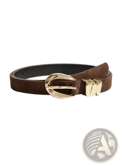Brown suede boho belt featuring a gold buckle and matching rectangular prong for stylish accessorizing
