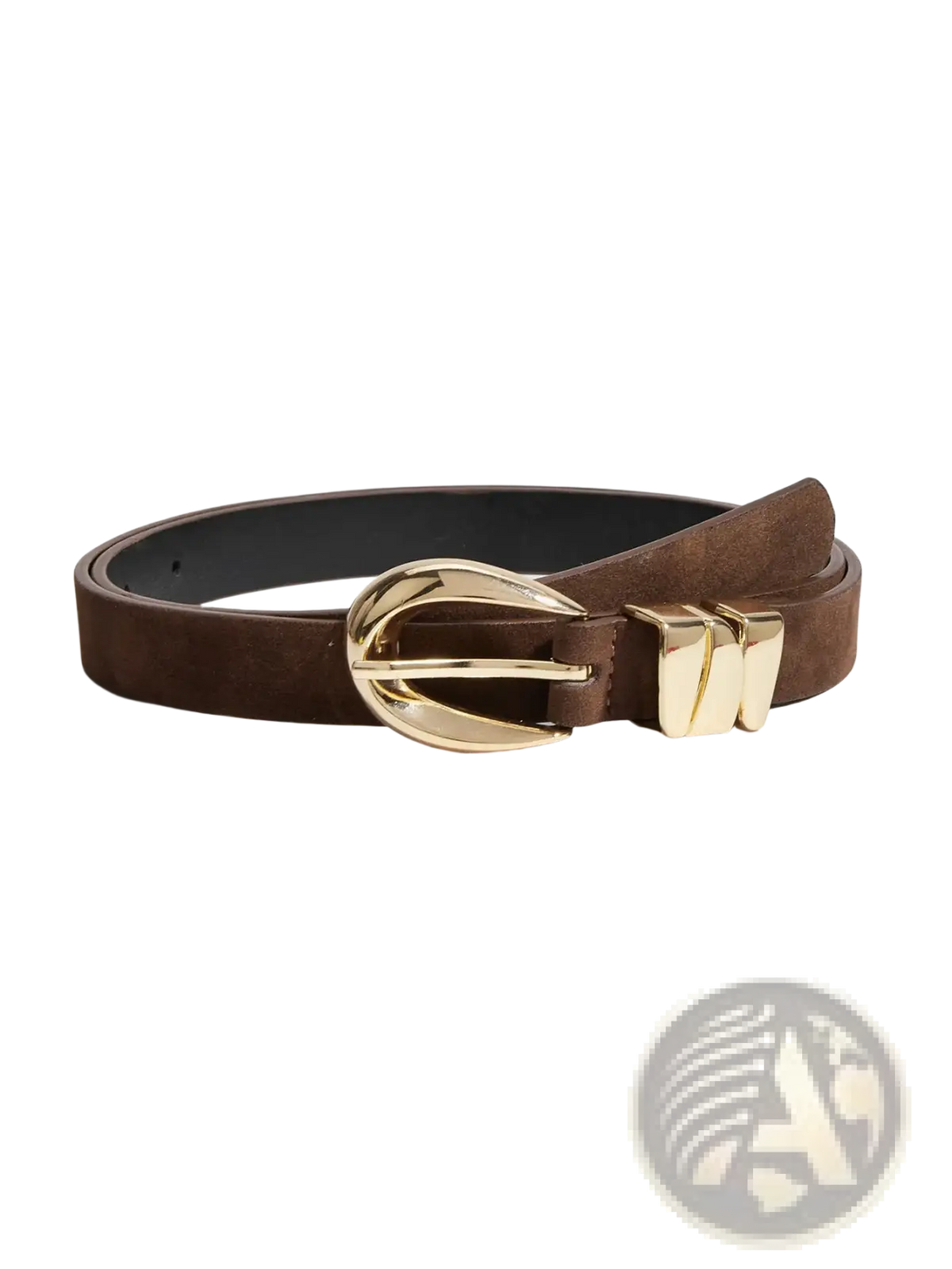 Brown suede boho belt featuring a gold buckle and matching rectangular prong for stylish accessorizing