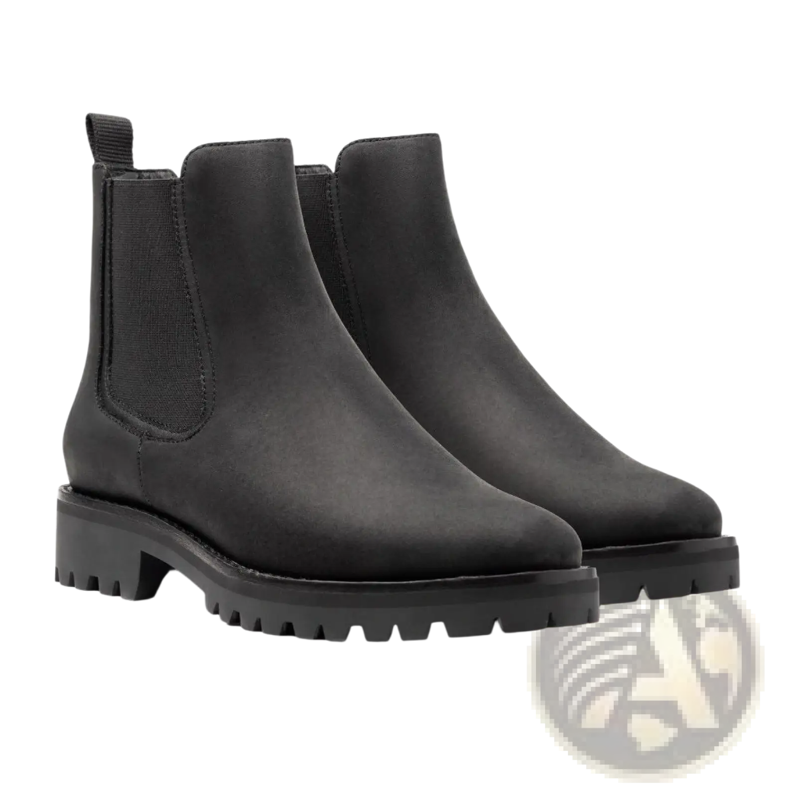 Black chelsea boots with matte leather finish and chunky textured rubber sole as alternative to brown suede platform boots