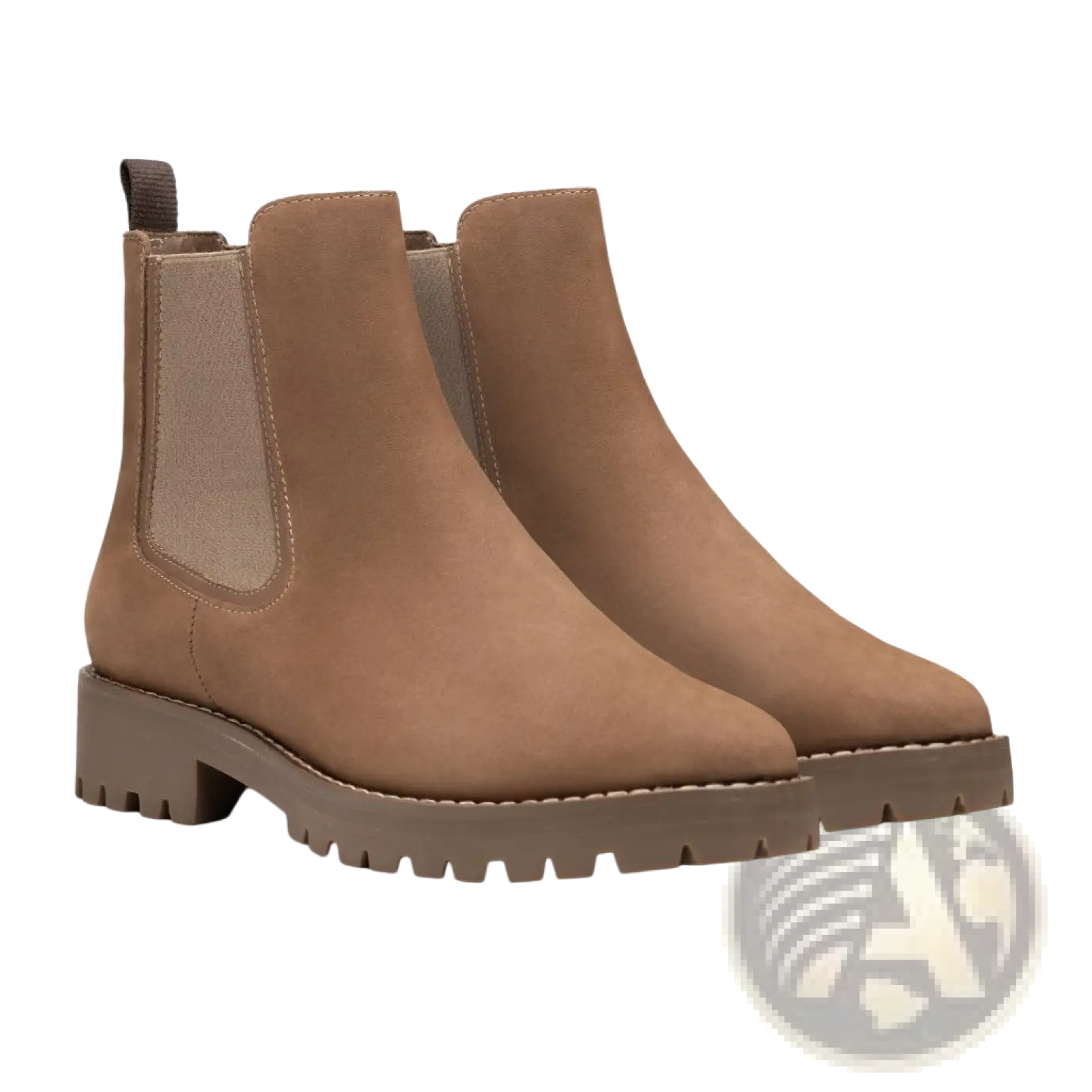Brown suede chelsea boots with chunky platform sole tan suede elastic side panels and textured outsole