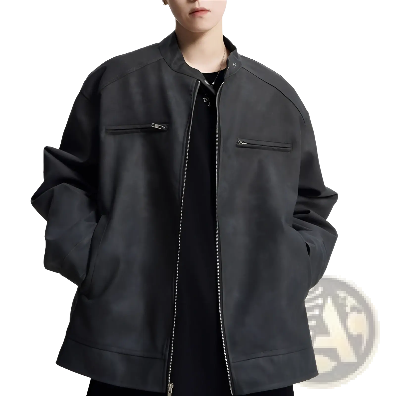 Black suede bomber jacket with silver zippers and ribbed collar featured in brown suede moto jacket men distressed stand collar product