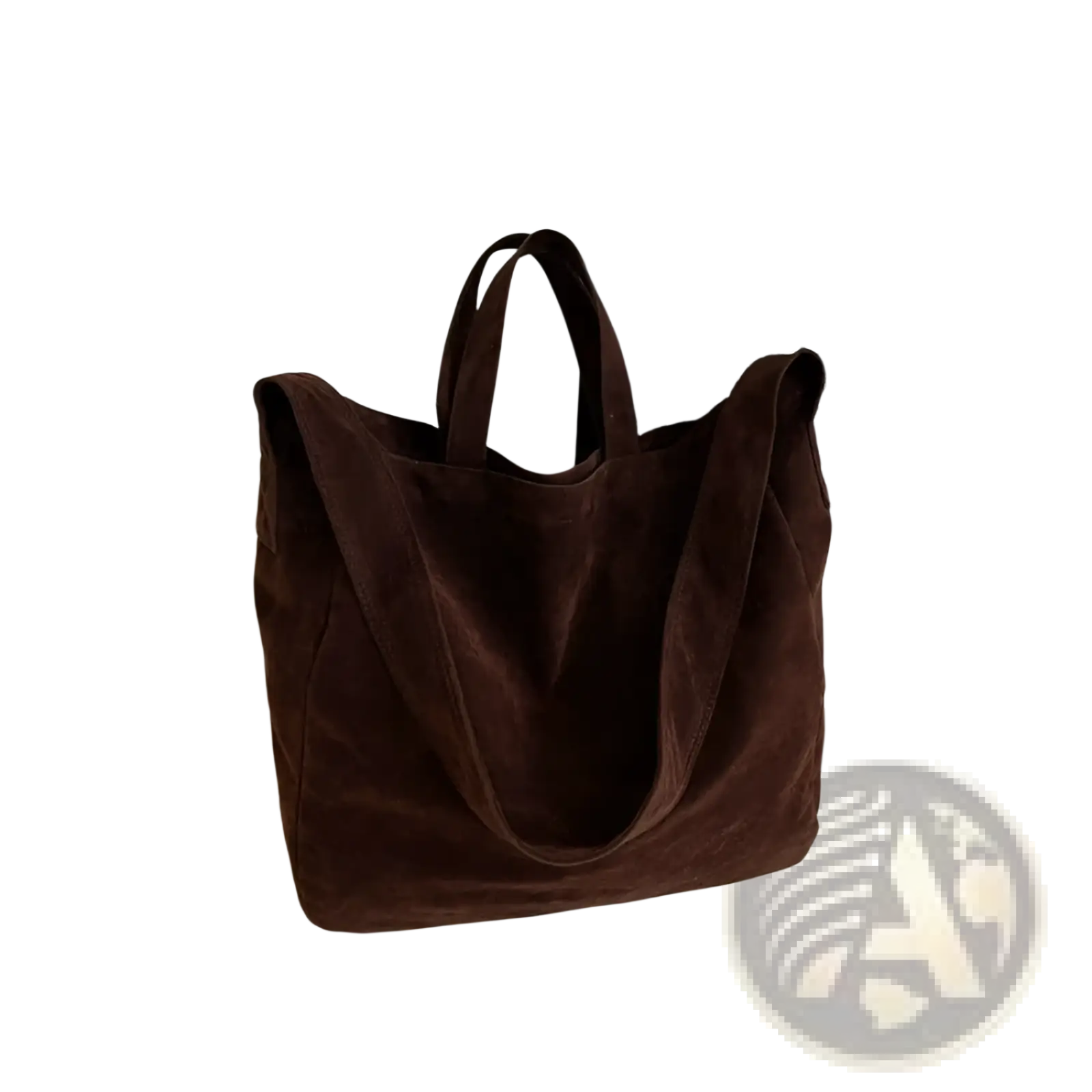 Brown suede tote bag with long matching handles featuring large corduroy shoulder bag design in brown color