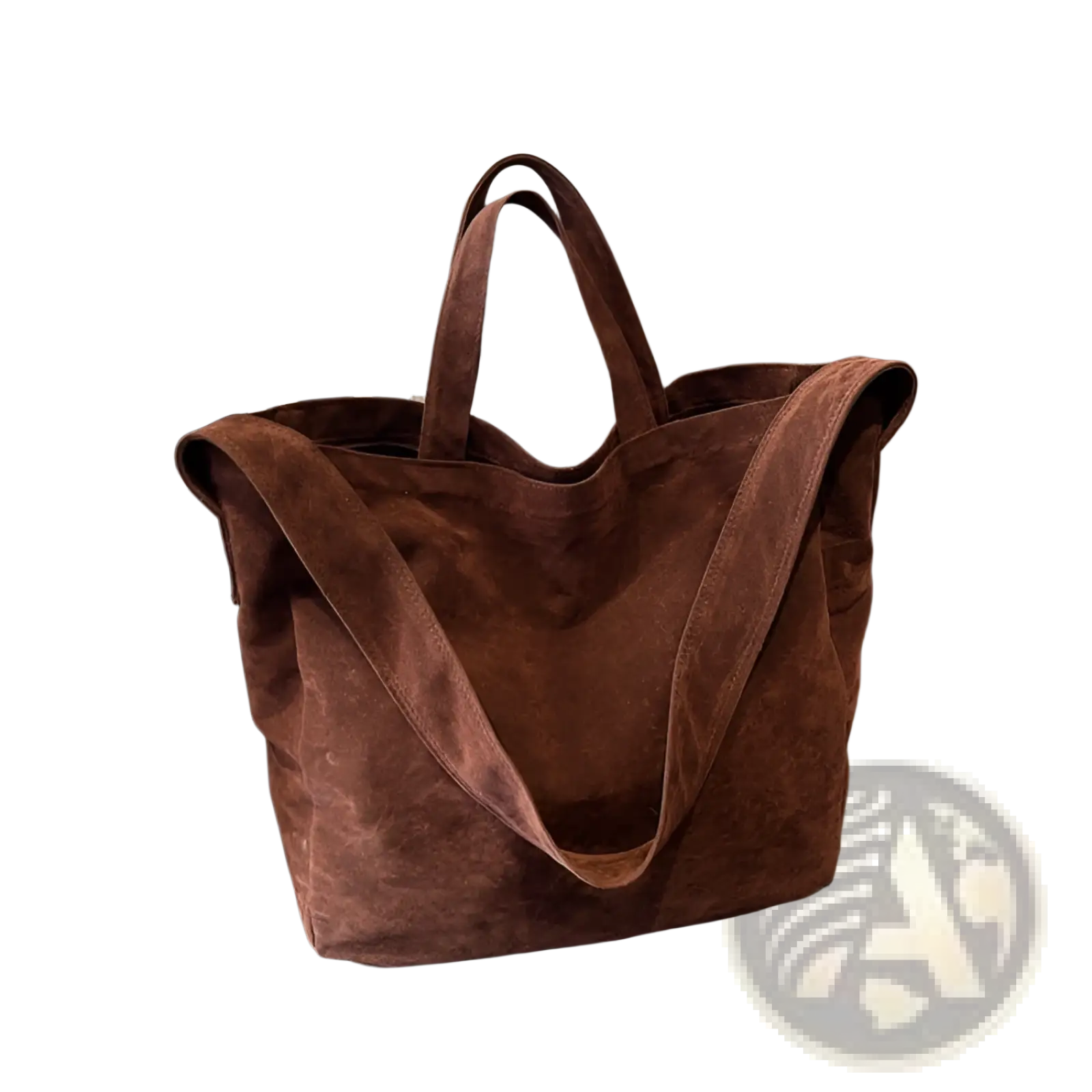 Brown suede tote bag large corduroy shoulder bag with dual handles and a soft textured finish