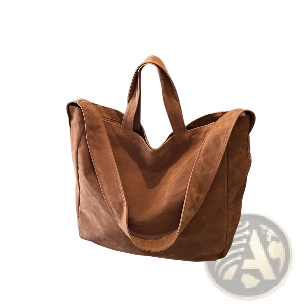 Brown suede tote bag with dual handles made of large corduroy suitable for shoulder use