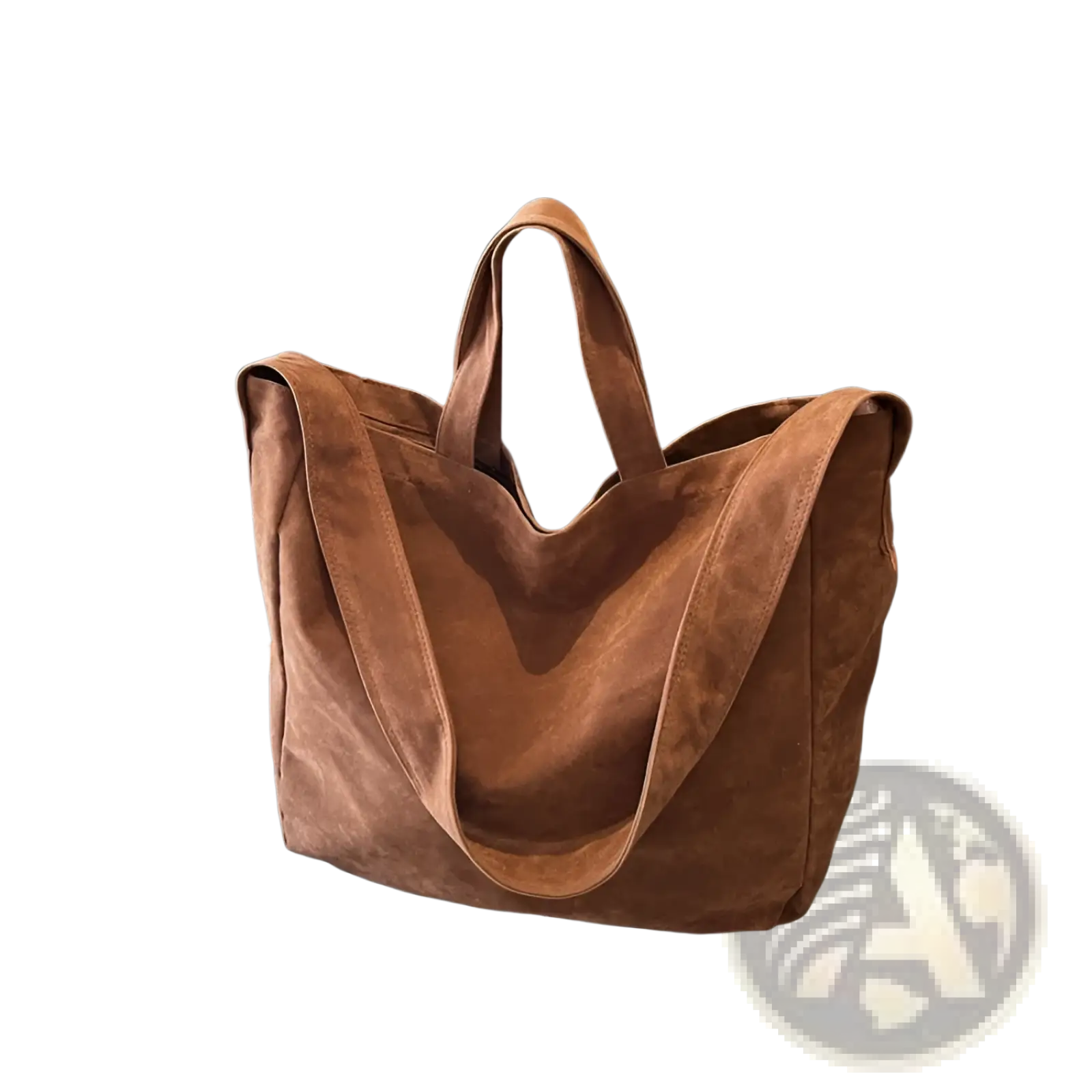 Brown suede tote bag with dual handles made of large corduroy suitable for shoulder use