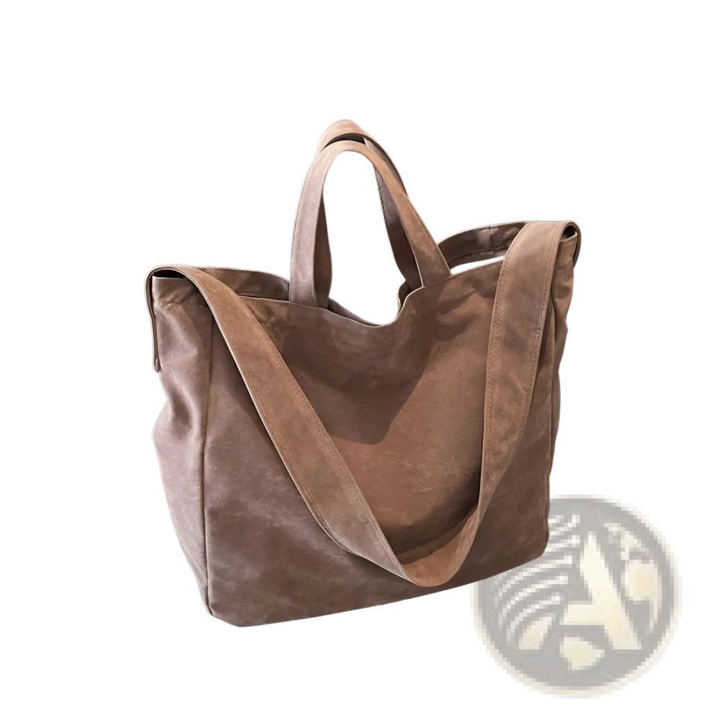 Brown suede tote bag large corduroy shoulder bag with soft brown suede, dual top handles, and long shoulder strap