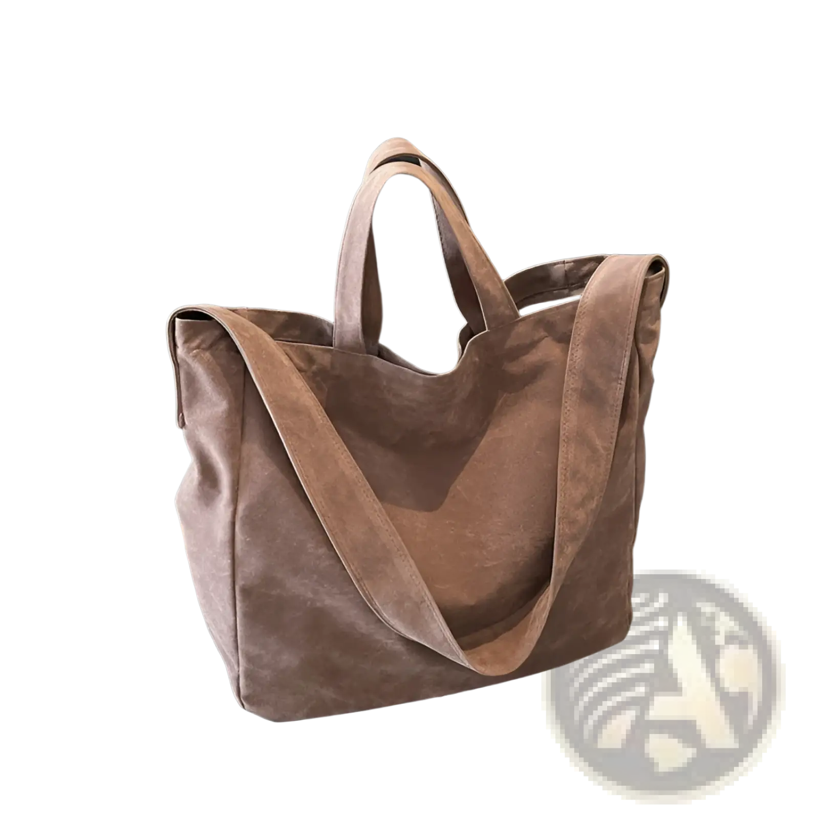 Brown suede tote bag large corduroy shoulder bag with soft brown suede, dual top handles, and long shoulder strap