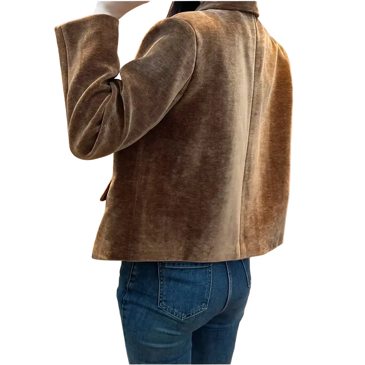 Brown velvet blazer for women featuring a cozy soft textured finish and a classic collar