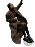 Brown wool blend overcoat for women featuring a rich brown color with a classic double-breasted design and notched lapels
