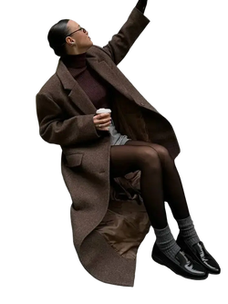 Brown wool blend overcoat for women with a classic double-breasted design and notched lapels perfect for winter commuters