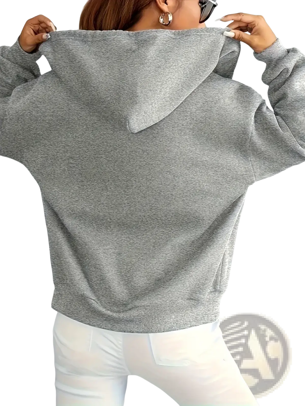 Gray heathered zip-up fleece hoodie with ribbed cuffs and hem for casual wear in a sweatshirt style
