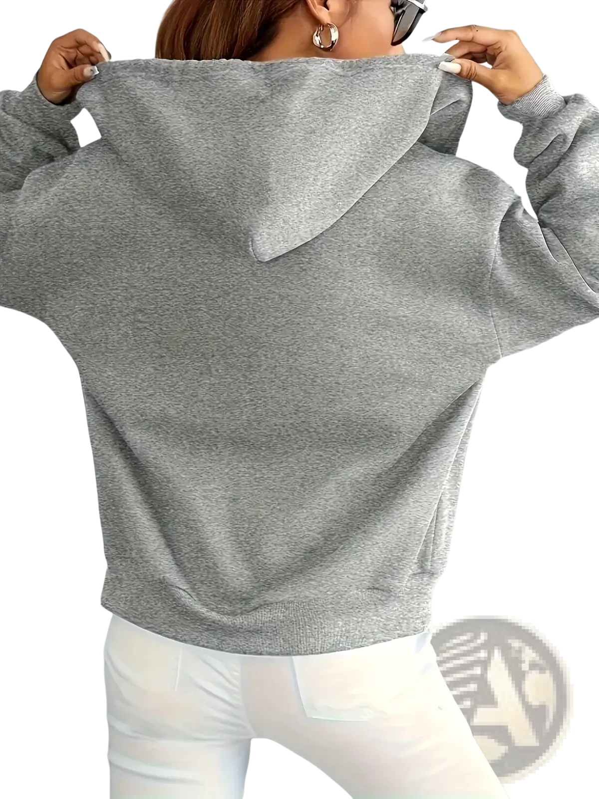 Gray heathered zip-up fleece hoodie with ribbed cuffs and hem for casual wear in a sweatshirt style