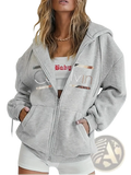 Gray calvin klein zip-up fleece hoodie with bold metallic logo on chest for casual wear