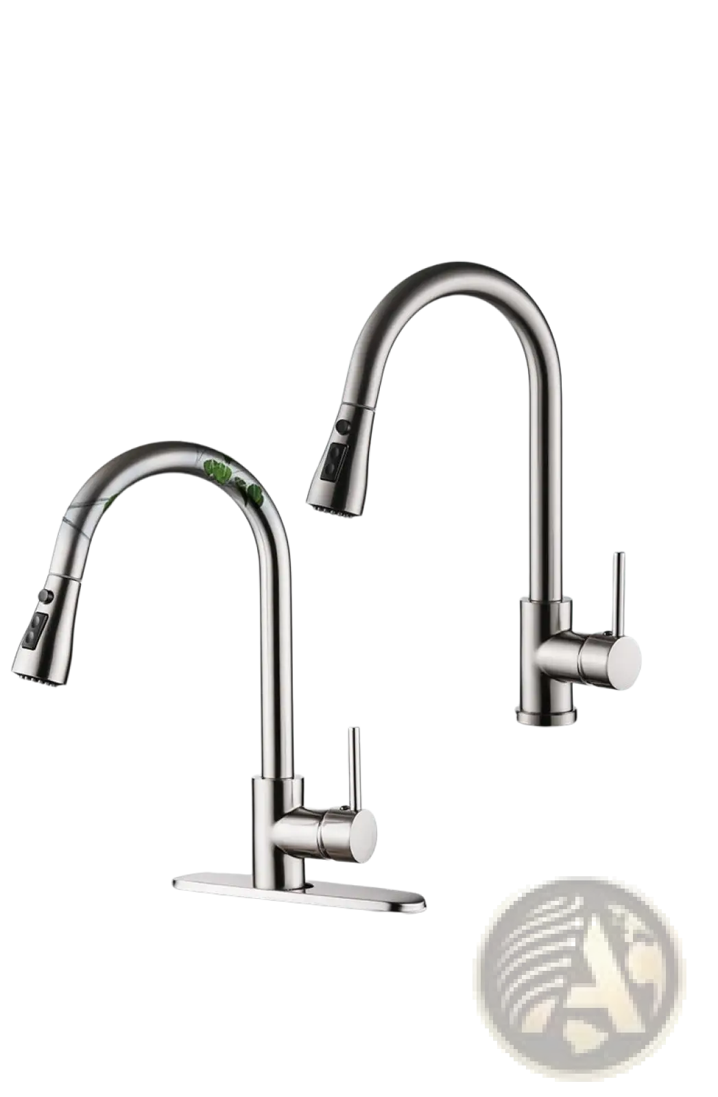 Brushed copper pull out kitchen faucet in stainless steel with sleek modern design and pull-down spray head
