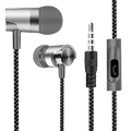 Silver brynthorx wired earbuds with bass stereo sound, braided black and gray cable, and volume control module