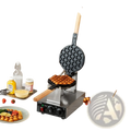 Stainless steel and wood-handled bubble waffle maker with circular grid-patterned cooking surface 1400w commercial use