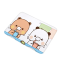 White rectangular non slip bath mat with cartoon brown and white bears brushing teeth and light blue border from Bubu Dudu