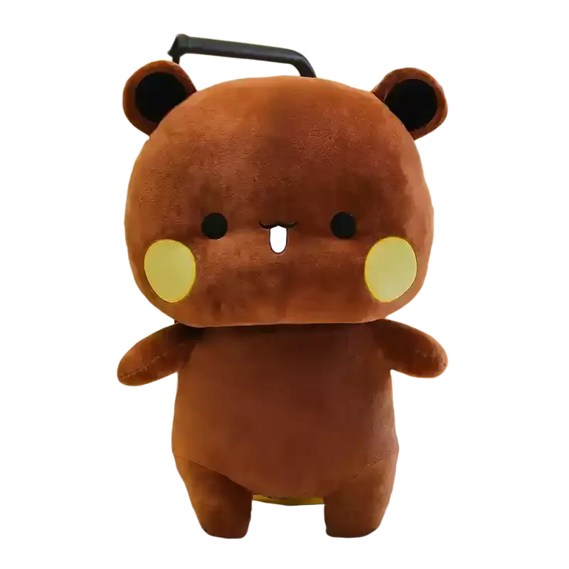 Brown plush bear from Bubu Dudu panda plush toy large couple cushion with yellow cheeks and pink tongue sticking out