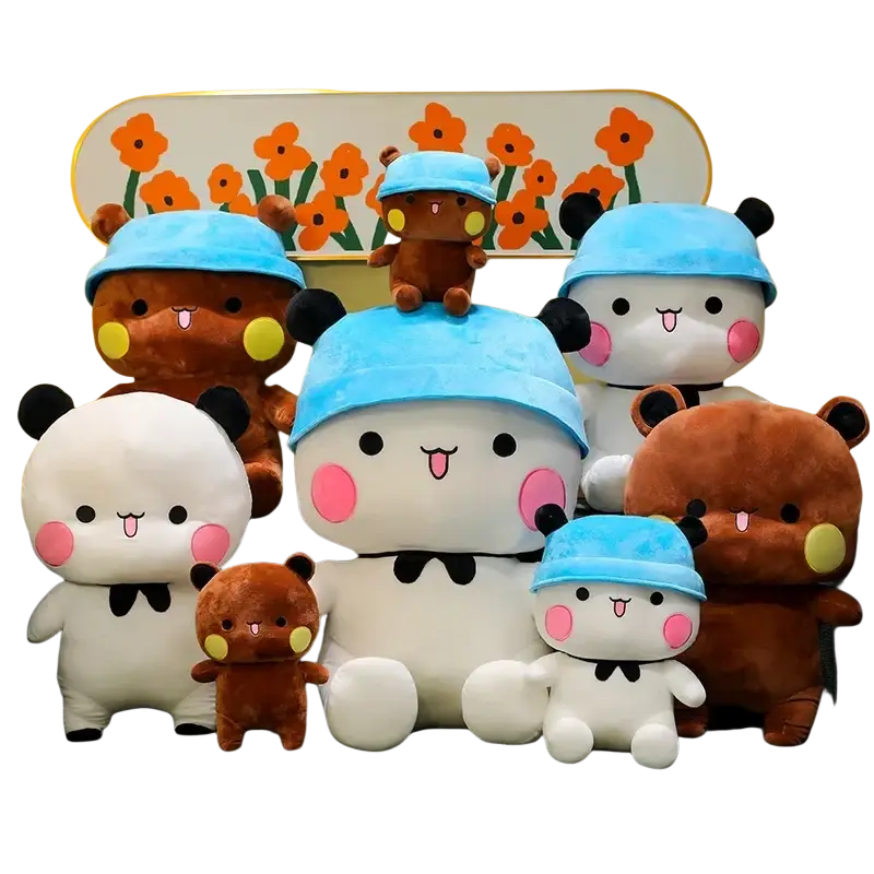 Bubu dudu panda plush toy large couple cushion featuring a white round body with pink cheeks and a blue hat