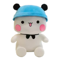 White plush panda toy bubu dudu large couple cushion wearing a blue hat and black bow tie