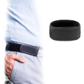Black no buckle elastic belt for men and women with velcro loop and soft inner lining shown from the back side