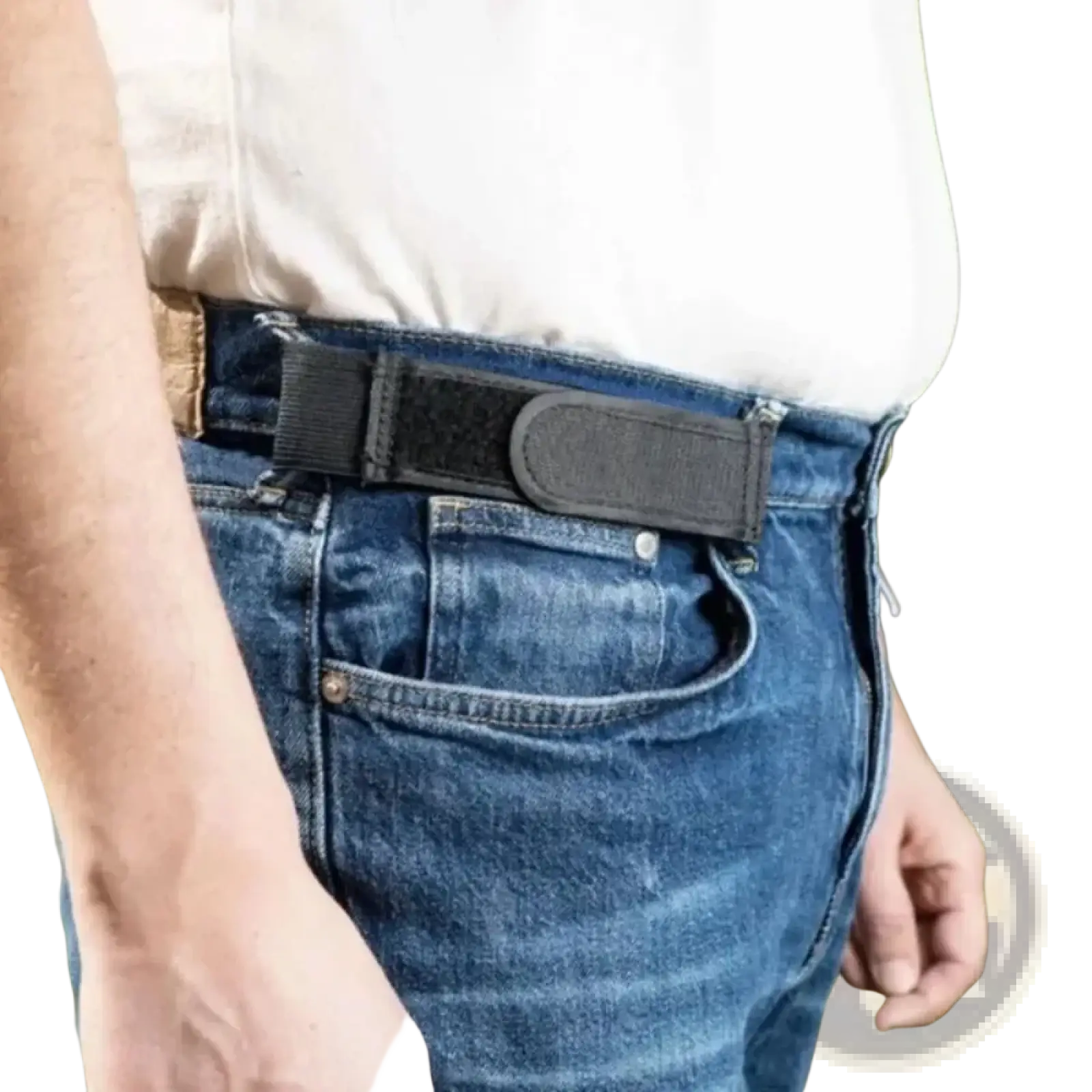 Black no buckle elastic belt for men and women with velcro loop matte finish and reinforced edges