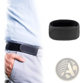 Black no buckle elastic belt for men and women with velcro loop and soft inner lining shown from the back side