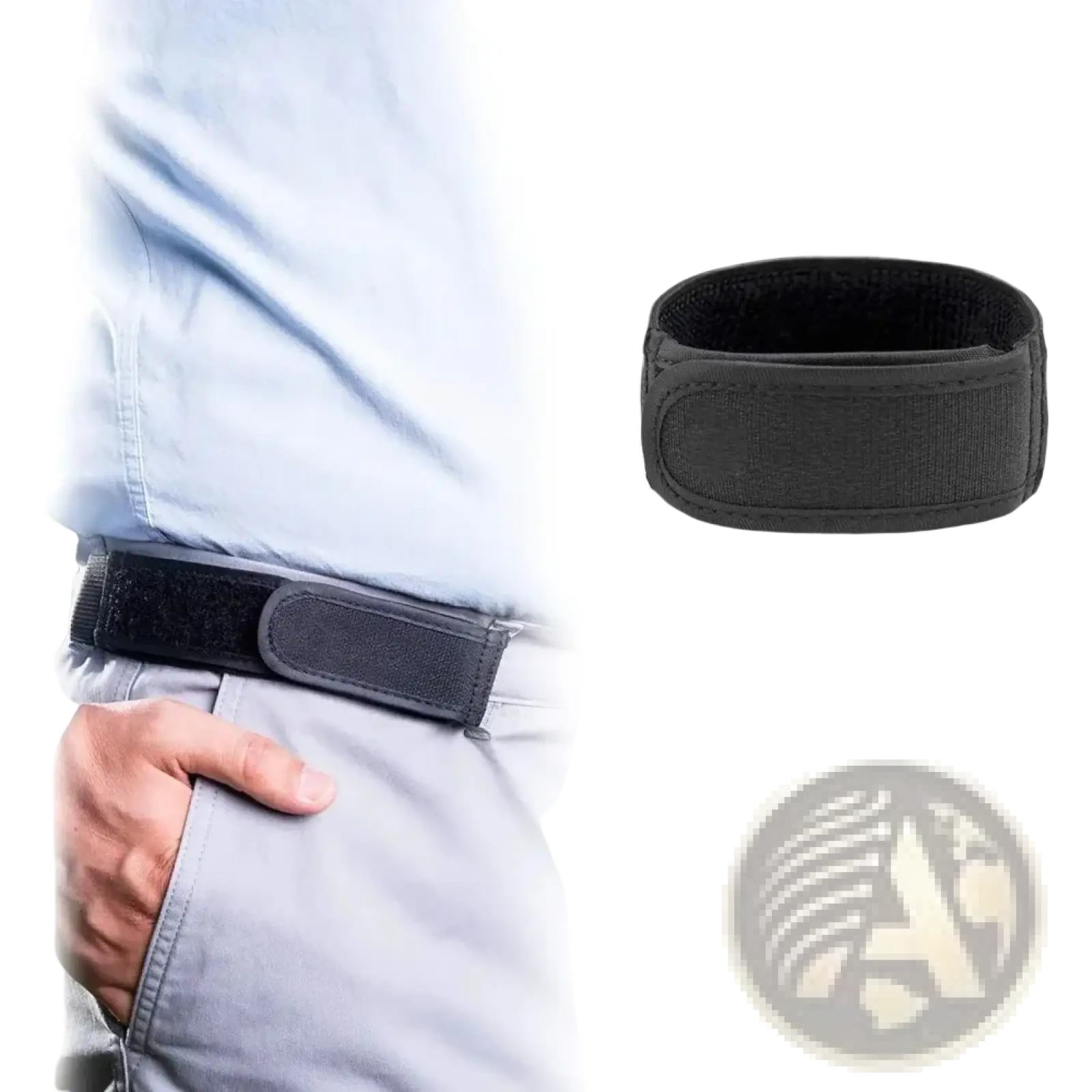 Black no buckle elastic belt for men and women with velcro loop and soft inner lining shown from the back side