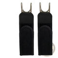 Black no buckle elastic waist belt unisex with fabric strap and metal hook attachment shown from the back side