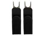 Black no buckle elastic waist belt unisex with fabric strap and metal hook attachment shown from the back side