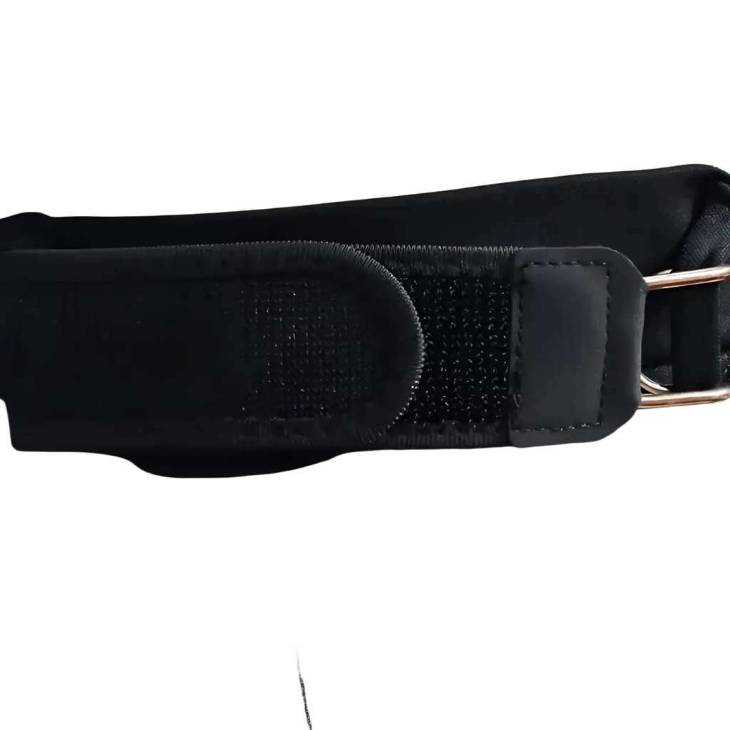 Black nylon no buckle elastic waist belt unisex with matte black buckle and silver toned metal hardware