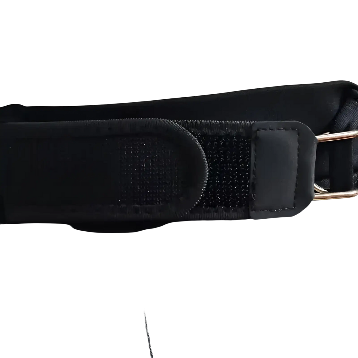 Black no buckle elastic waist belt unisex made of nylon with a matte black buckle and silver-toned hardware