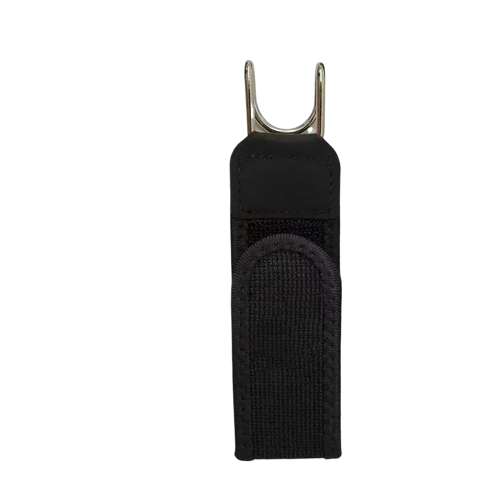 Black nylon no buckle elastic waist belt unisex with a silver metal hook for secure fastening and adjustable fit