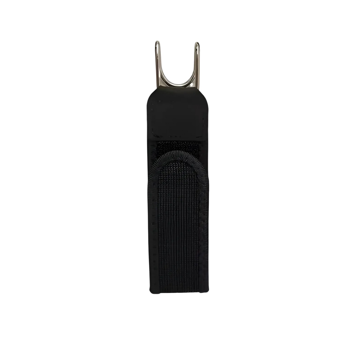 No buckle elastic waist belt unisex with black elastic strap and silver metal hook at the top