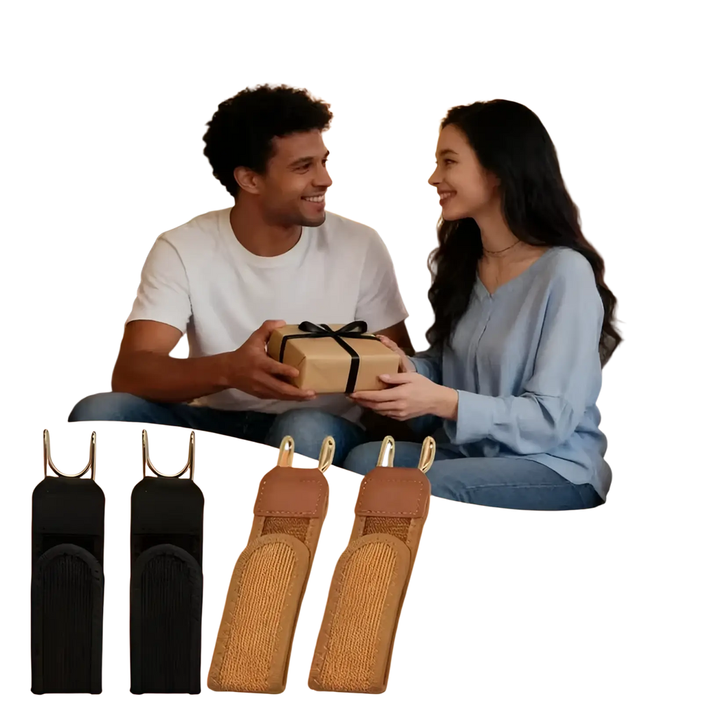 Black and tan woven strap keychains with metal hooks featured alongside a no buckle elastic waist belt unisex product