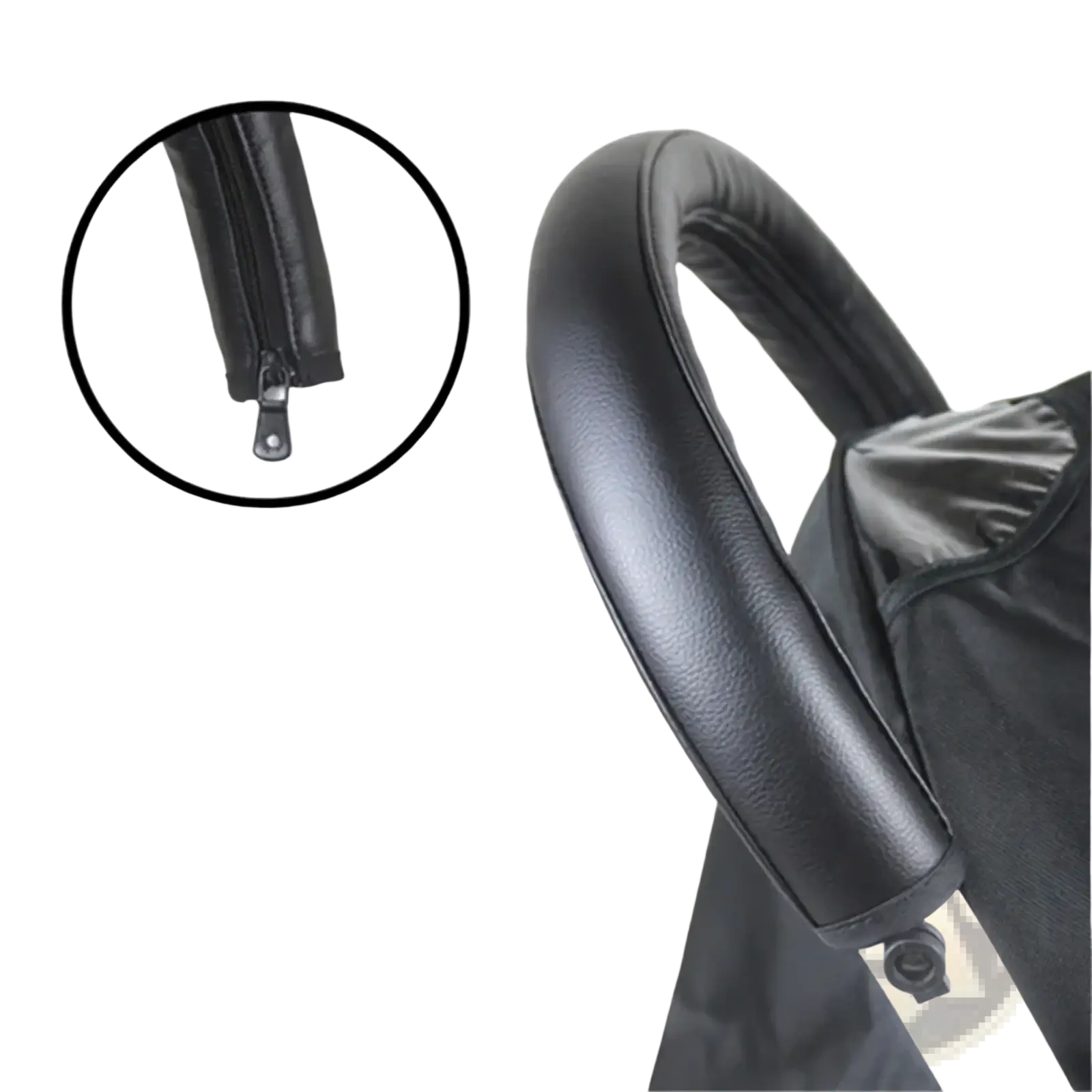 Black artificial leather Bugaboo Bee stroller handle cover with zipper closure for secure and stylish grip