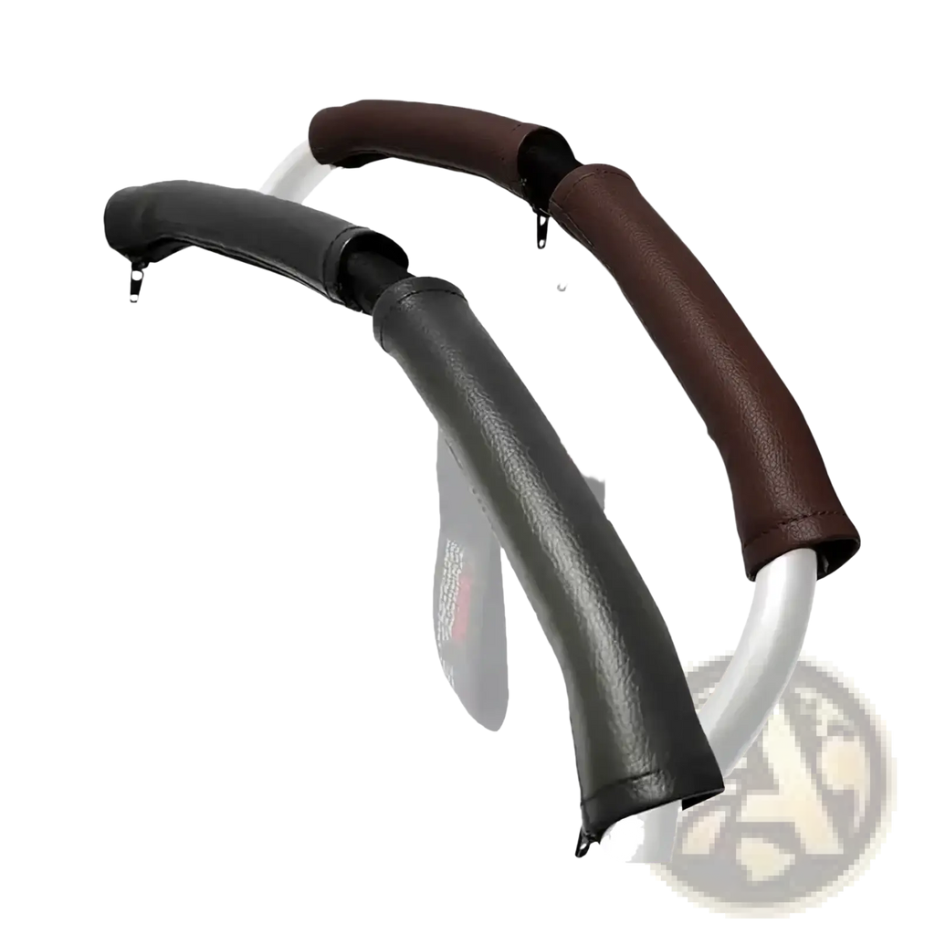 Black and brown pu leather stroller handle covers for bugaboo bee featuring durable grip design