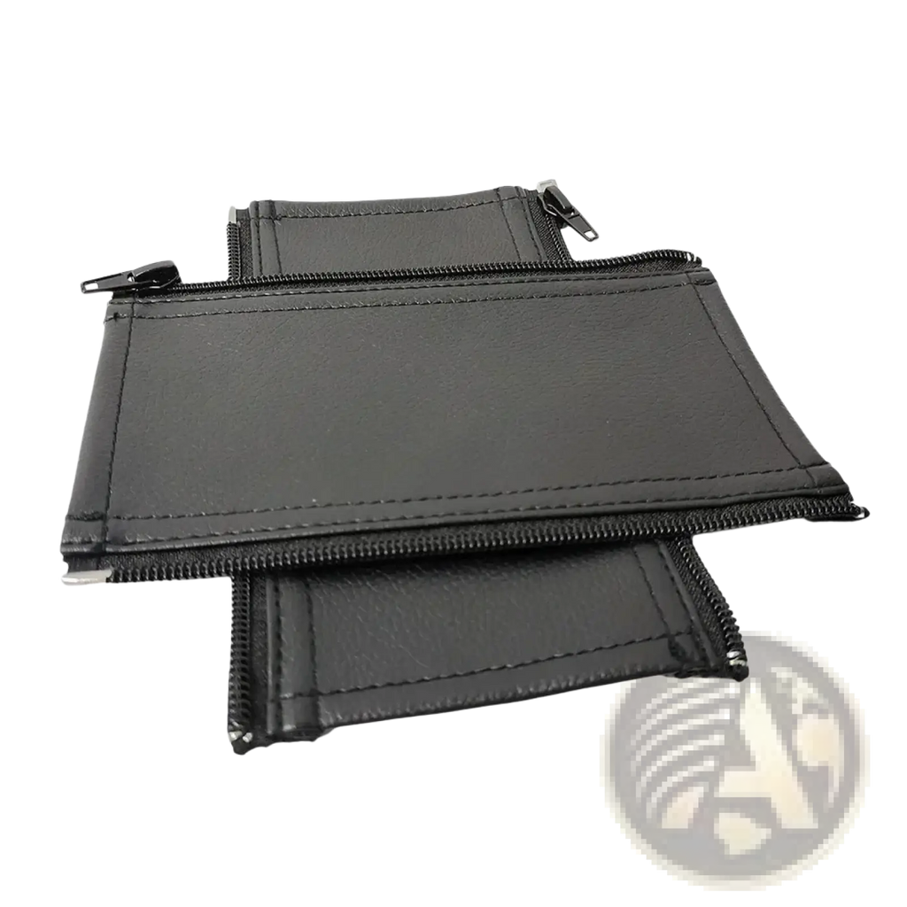 Black leather wallet with zippers and stitched edges designed as Bugaboo Bee Pu leather stroller handle covers