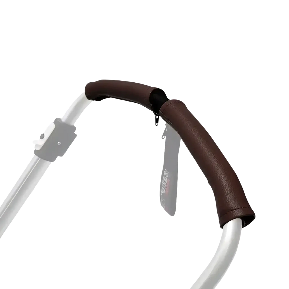Brown leatherette Bugaboo Bee stroller handle cover with black zipper closure for enhanced grip and protection
