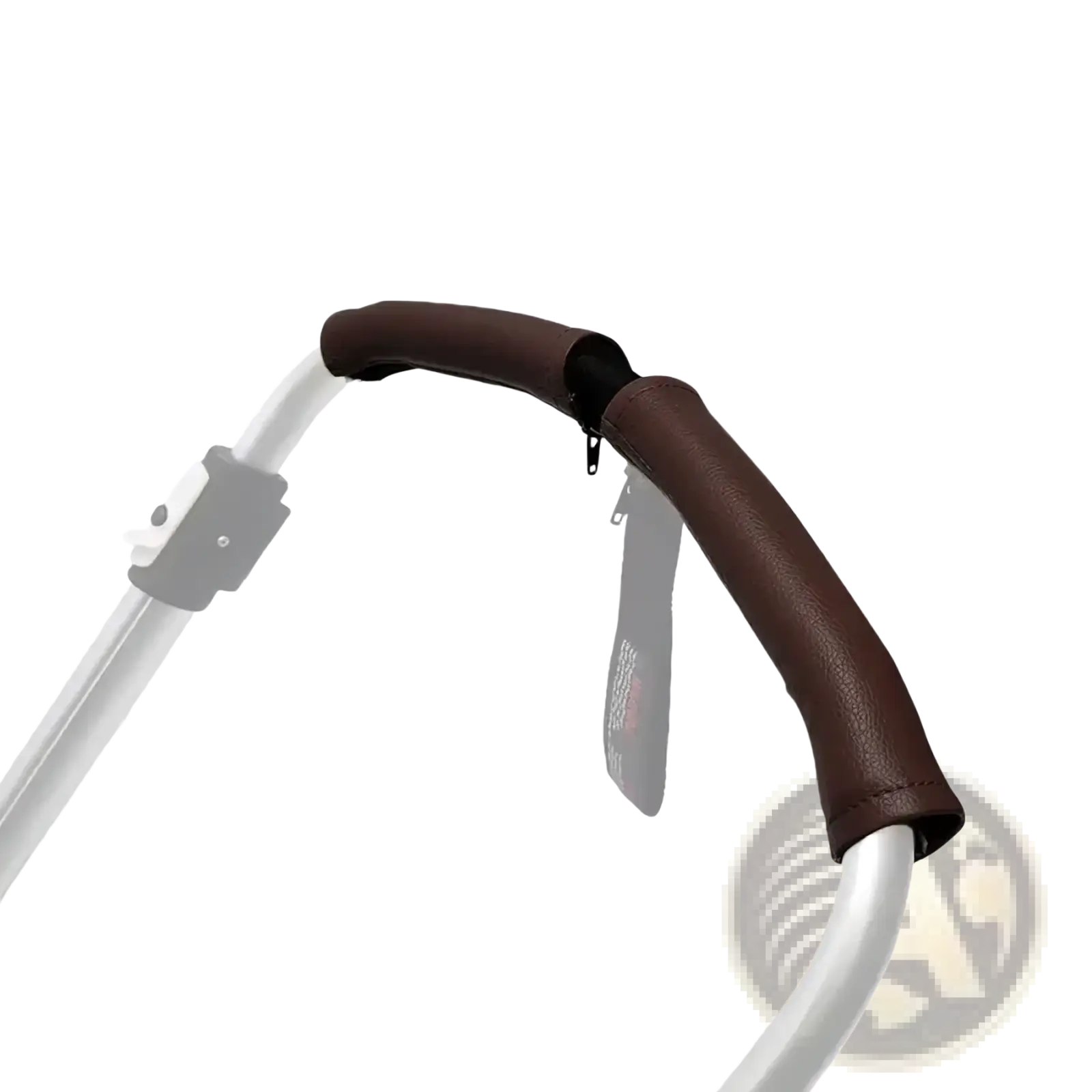 Brown leatherette Bugaboo Bee stroller handle cover with black zipper closure for enhanced grip and protection