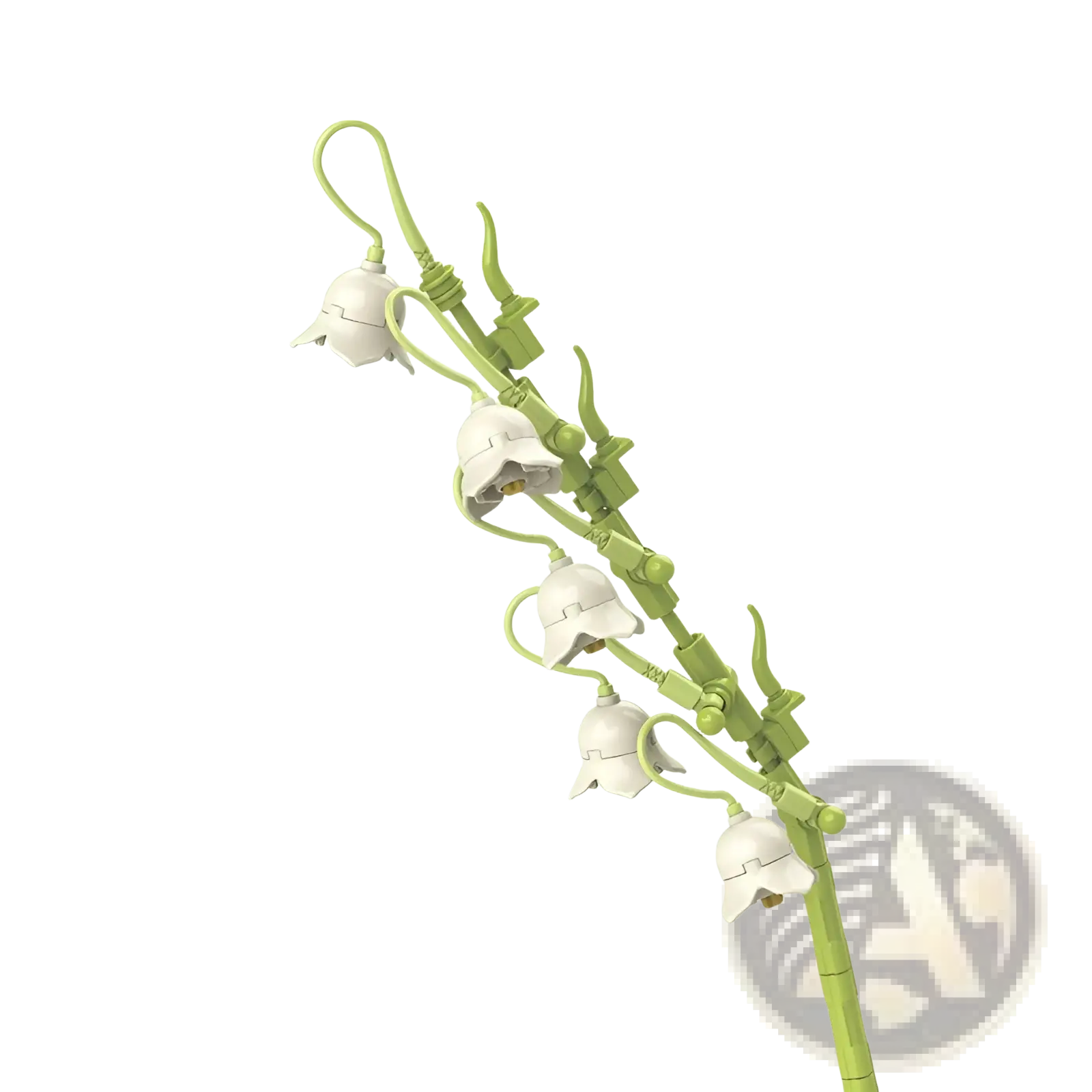 Building block flower bouquet rose bonsai toy with delicate white bell-shaped flower cluster on light green plastic stem