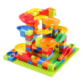 A vibrant multi-colored plastic building block marble run track set with 168 pieces for creative play