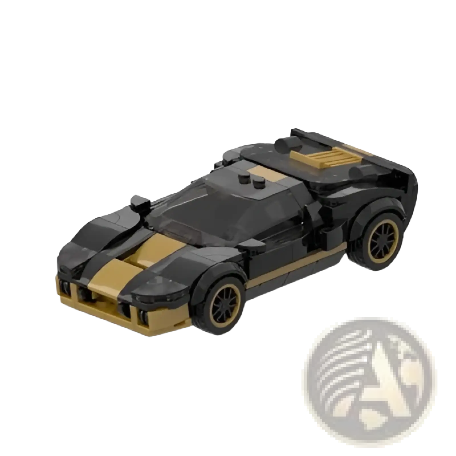 Black and gold lego-style race car model toy with sleek aerodynamic design 264 pieces building blocks