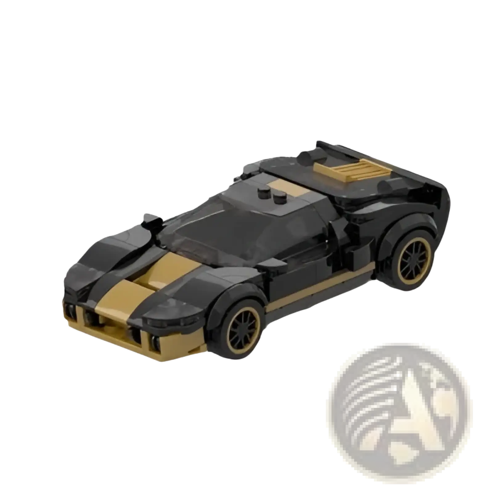 Black and gold lego-style building block race car model toy with sleek aerodynamic design 264 pieces