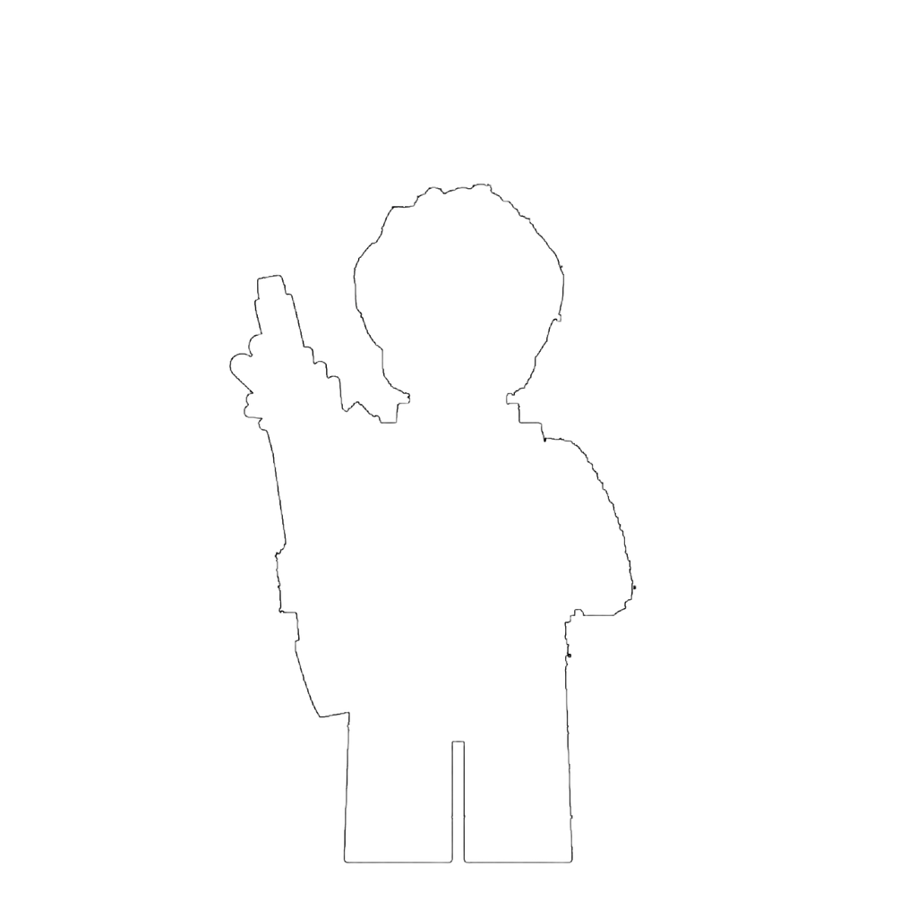 Black outline of a lego minifigure with curly hair and raised arm labeled 1276 in building block x0258 x0259 anime hero figures