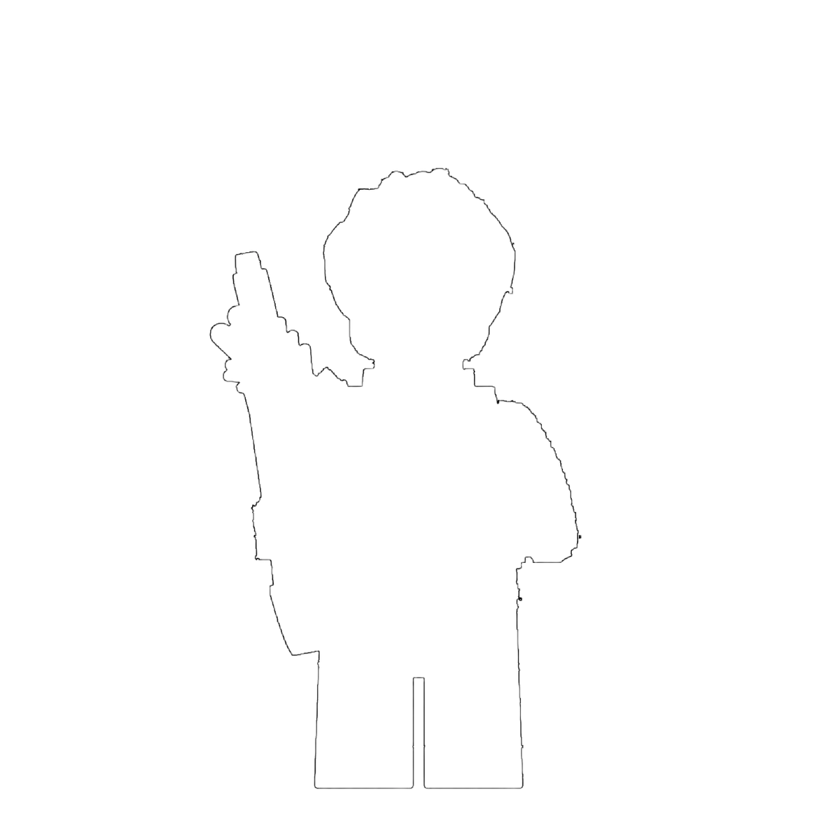 Black outline of a lego minifigure with curly hair and raised arm labeled 1276 in building block x0258 x0259 anime hero figures