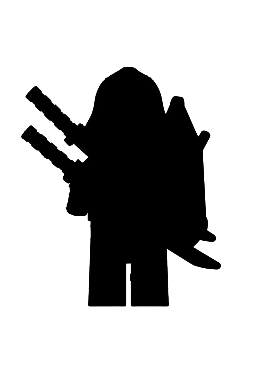 Black silhouette of a lego building block x0258 x0259 anime hero action figure holding two weapons in each hand
