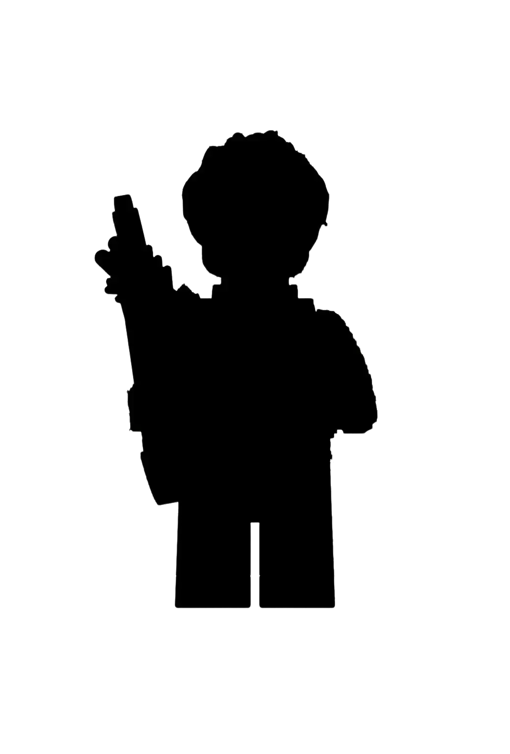 Black silhouette of a lego minifigure holding a blaster from building block x0258 x0259 anime hero action figures
